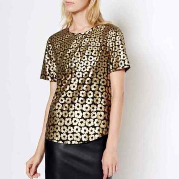 Equipment Femme Top Blouse Blain Women XS Silk Riley Metallic Floral Gold SOFT - Picture 1 of 12